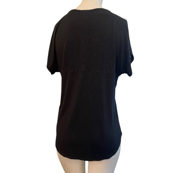 Anthropologie Women's Size S Dolan Lace Velvet Blouse Top Black Short Sleeve - Picture 5 of 7